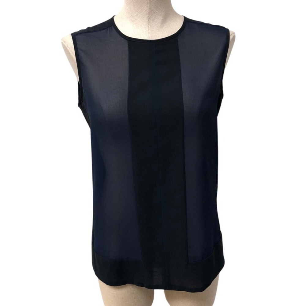 J Brand Sleeveless Blouse Womens XS Navy Black Sheer Mesh Colorblock Edgy